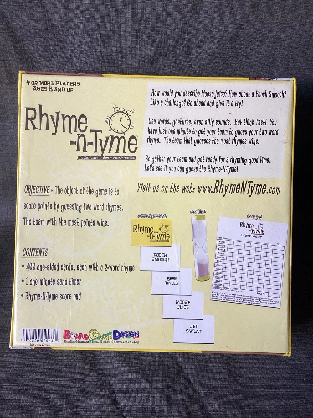 Rhyme-n-Tyme Board Game - Bright Yellow Box